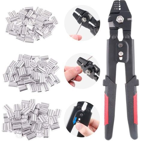 Pince à sertir,avec 150 embouts en aluminium double barillet de 1,2/1,5/2 mm
