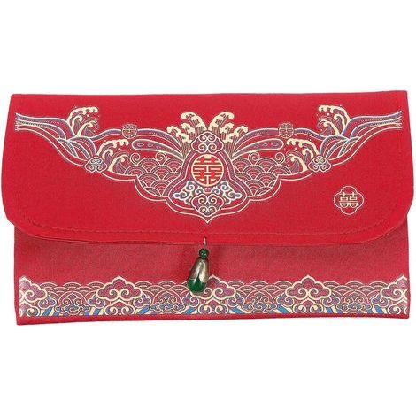 Glücksbringender roter chinesischer Umschlag für Hochzeiten, Brokat-Glücksumschlag – 18,70 x 11,00 x 1,00 cm (1/4)