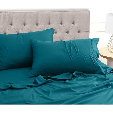 Draps Lit - 180x200 cm - Drap Housse Avec Élastique Tout Autour - 4 Pièces - Microfibre Polyester - Bleu Denim (1/5)