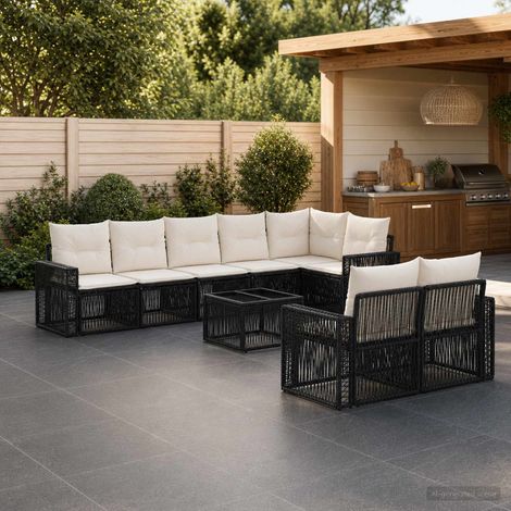 vidaXL Ensemble de canapé de jardin 9 pcs Noir et blanc crème (1/5)