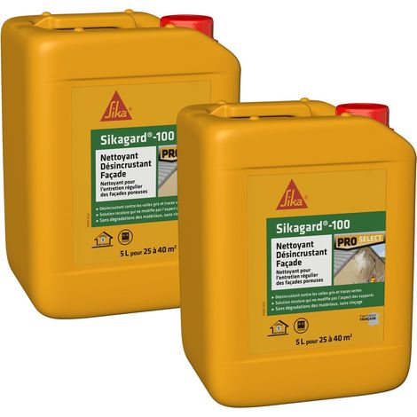 Nettoyant de façade - Sikagard 100 - Désincrustant - Multisupports -Idéal contre les traces noires, vertes et rouges - Sans rinçage - Prêt à l'emploi - Pour 25 à 40m2-5L (Lot de 2) (1/5)