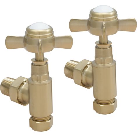 JTP Grosvenor Angled Radiator Valve Pair - Brushed Brass