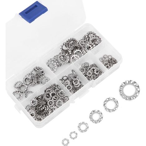 300 Stück Außenzahn-Sicherungsscheiben aus Edelstahl, Anti-Loose-Dichtung M2,5 M3 M4 M5 M6 M8 (1/5)