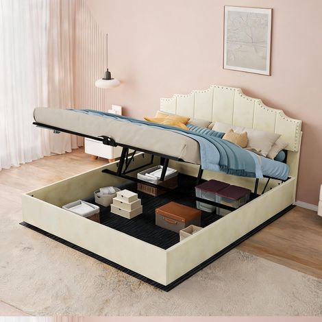 Tête de lit beige en bois tissu 200 x 160 x 156 cm (1/5)