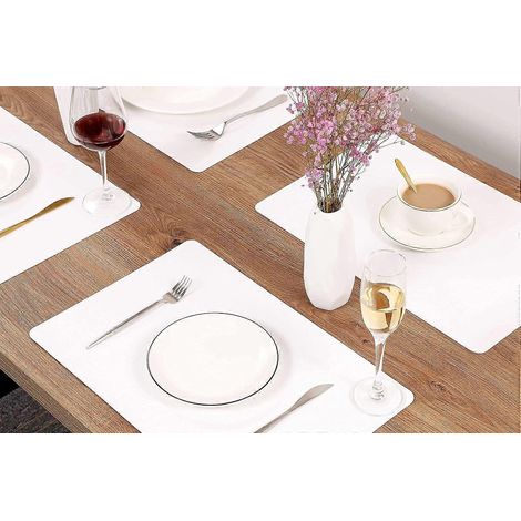 Sets de table en cuir lavables, imperméables, résistants à la chaleur et faciles à nettoyer, pour table à manger et table de cuisine (4, blanc) (1/4)