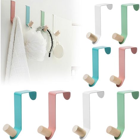 8 Pièces Porte Manteau pour Porte, Crochet de Porte en Fer, Patere Porte Manteau sans Percage en Forme de Z, Crochet Porte Manteau pour Chambre, Cuisine, Salle de Bains (4 Couleurs)