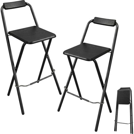 Barhocker klappbar schwarz Belastbarkeit bis 110 kg - 2er Set - Holz Tresenhocker faltbar mit Holz Sitzfläche und Klappsicherung