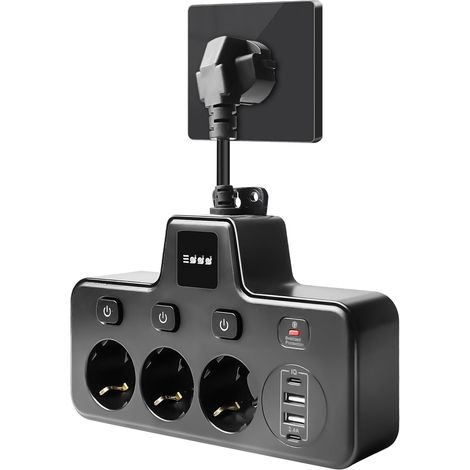 GAOUTO Rallonge multiprise 3 prises, 4000 W, 16 A, USB, multiprise avec 3 ports USB, pour le bureau, la maison et les voyages (1/5)