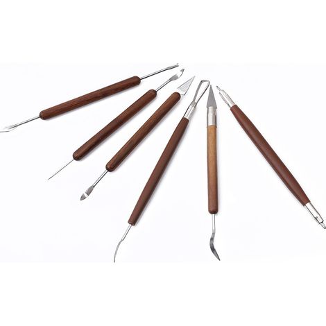 Ensemble de 6 outils de sculpture pour poterie avec manches en bois