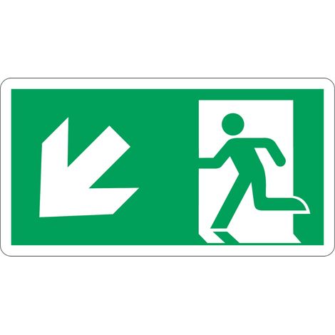 Panneau ISO 7010 Sortie d’urgence flèche vers le bas à gauche StoreForSigns - Matériau : PVC luminescent - Taille : 100200 - Material: Rigid PVC - Size: 200400