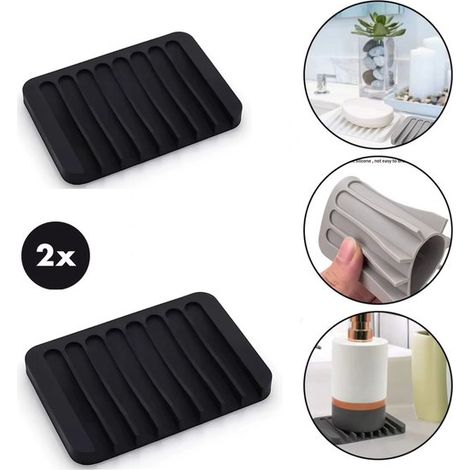 Portasapone in silicone antiscivolo per il bagno - 2 pezzi - Nero (1/5)
