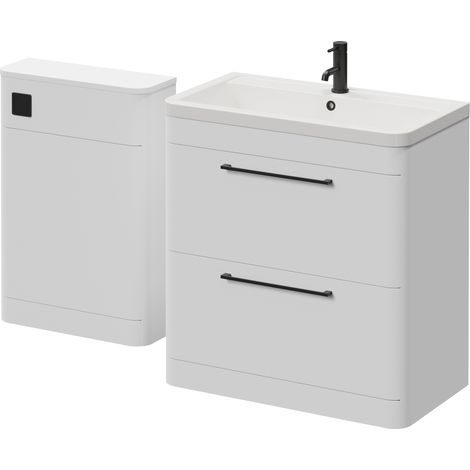 Oslo Gloss White 1350mm Vanity Unit Toilet Suite with Leni Basin - 1350mm - Matt Black 320mm HandleWithout Jubilee Toilet Pan
