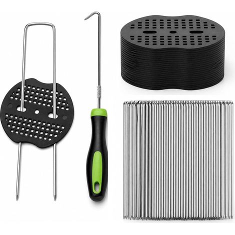50 Pièces Piquets de Jardin avec 50 Rondelles, Piquets de Fixation en Acier Galvanisé, Piquets Antirouille d'ancrage au Sol, Sardines de Fixation Set, pour Toile de Paillage et de Jardinage (1/5)
