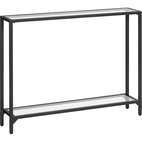 Table Console en Verre, 100 cm Table d'Entrée, Bout de Canapé en Verre Trempé, pour Salon, Entrée, Couloir, Noir et Transparent EBK04XG01 (1/5)