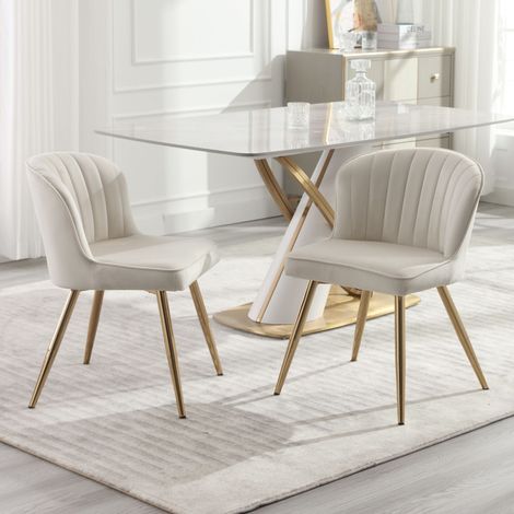 Wahson 2 PZ Sedie da Pranzo in Velluto, Schienale Sedie da Pranzo con Gambe in Metallo Imbottite Moderne Design per Cucina/Soggiorno/Camera da Letto, Beige (1/5)