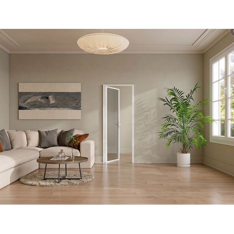 Blocco porta reversibile in Alluminio e vetro temperato Fumé - H204 x L73 cm - Bianco - LOXTON