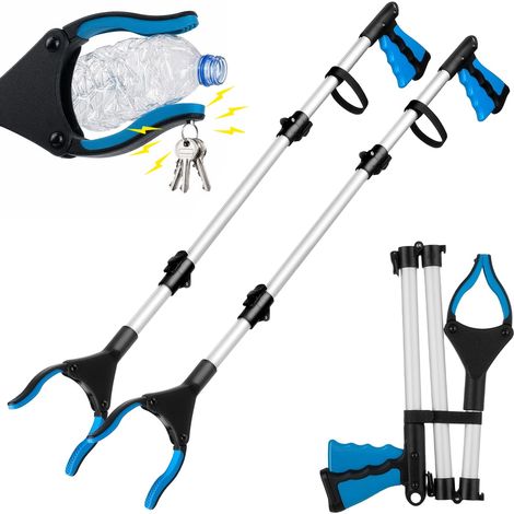 2 Pièces 90 cm Pince Ramasse Objet Pliable, avec Tête Rotative 360° (1/5)