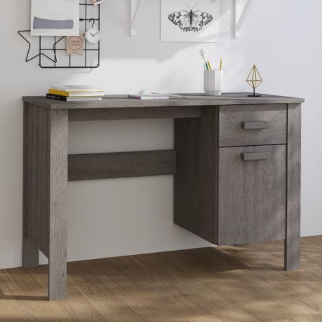 Bureau Informatique, Table de travail, Meuble de Bureau HAMAR Gris clair 113x50x75 cm Bois massif de pin HYB26991 (1/5)
