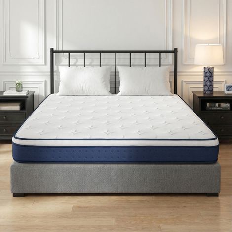Matelas à Mémoire de Forme Gel, 180 x 200 cm, Hybride Ressorts Ensachés, Soutien 7 Zones, Housse Respirante, Bleu (1/5)