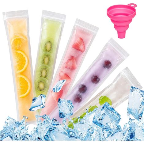 Moule à Glace avec Entonnoir en Silicone, Sachet Glace à l'Eau, Sac Congelation Transparent pour Préparation de Yaourts, Jus et Maison, 5.5 28cm (1/5)