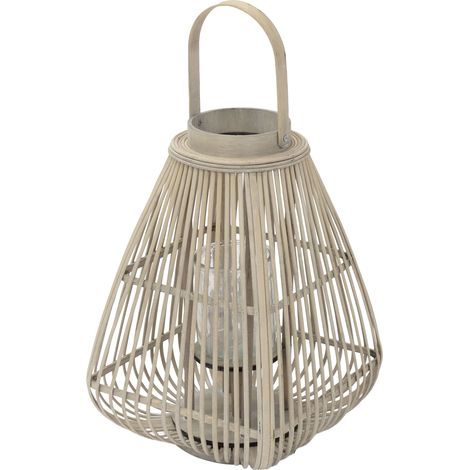 ECD Germany Lanterna in Bambù Naturale, Altezza 55 cm, Colore Legno, Portacandela con Inserto in Vetro, Lanterna da Giardino con Effetto Intrecciato, Stile Boho, Decorazione per Terrazza e Interni