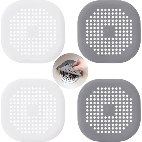 Lot de 4 Filtre Evier Cuisine,Protections de Vidange En Silicone,Filtre Drain de Douche Avec Ventouse,pour Évier de Douche,Douche,Baignoire(Blanc et Gris) (1/5)