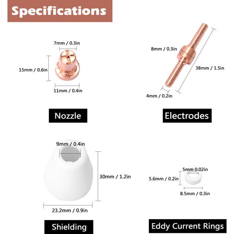 Embouts de torche plasma PT31, électrodes, buses, 65 pièces, pièces de rechange pour machine de découpe, embouts de nez de coupe 40 A, rallonge (1/5)