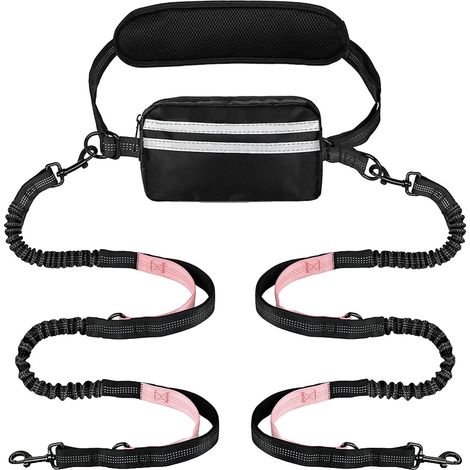 Correa para perros, diseño manos libres, sistema de doble correa, rosa. (1/2)