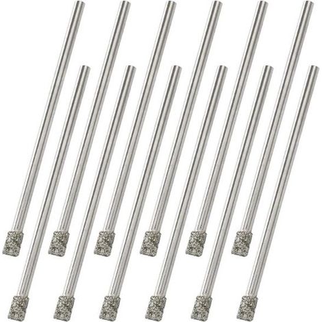 Ein Set aus 12 3-mm-Diamantbohrern eignet sich zum Bohren in Materialien wie Glas, Keramik, Fliesen, Porzellan, Marmor, Granit und Stein. (1/5)