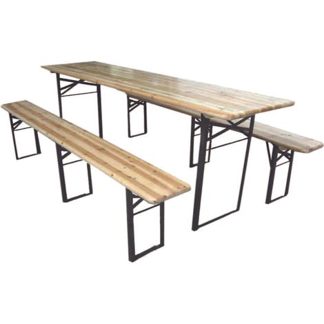 Set tavolo + 2 panche birreria 3 gambe tavolo cm.220x70x77h. - panche cm.220x25x47h.