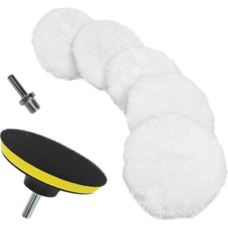 Lot de 7 tampons de polissage de 75 mm de diamètre en peau d'agneau, comprenant un adaptateur de perçage M10 et une housse de polissage en laine d'agneau pour polisseuse automobile.