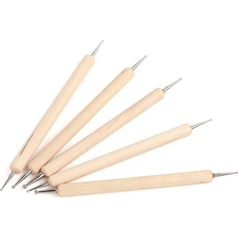 Set de 5 stylos double extrémité en bois pour perles, strass et manucure, outil de précision pour ongles (1/5)
