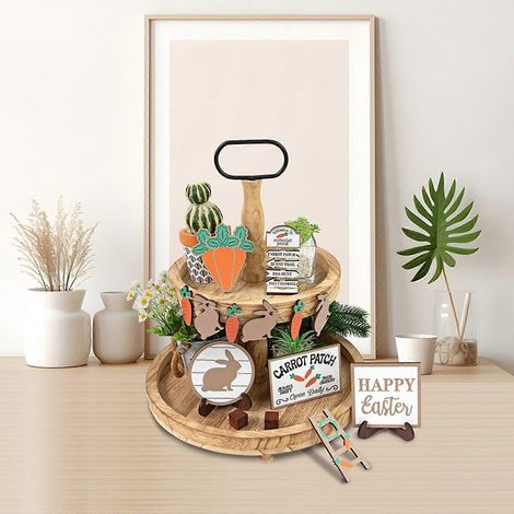 Plateau décoratif de Pâques créatif en forme de radis, à plusieurs niveaux, pour célébrer les fêtes (plateau non inclus), décoration intérieure orange (1/4)