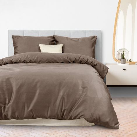 Linge de lit en coton 160x200 cm, tissage satiné naturel, beige foncé lisse (1/4)