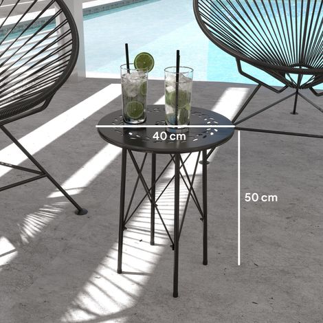 Table de jardin ronde à motif floral, en acier, style bistrot, pour l'intérieur et l'extérieur, noire. (1/5)