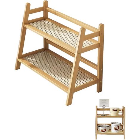 Support à plantes en bambou à 2 niveaux – Étagère à plantes à 2 niveaux – Porte-tasses de cuisine – Support à fleurs en bambou – Étagère en bambou – Convient pour la cuisine, le bureau et la salle à m (1/5)