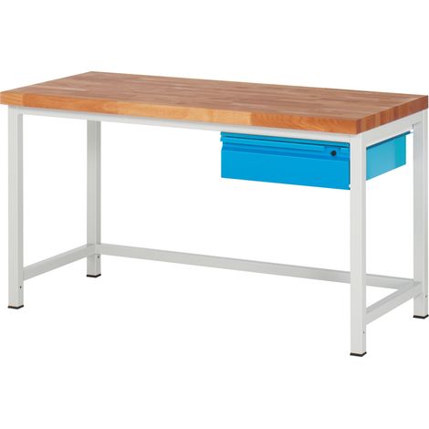 STIER Höhenverstellbare Werkbank Premium mit 1 Schublade BxTxH 1500x700x840-1040mm RAL 7035 / RAL 5012 (1/5)