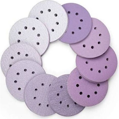 100 Pièces Disque de Ponçage 125mm tour Disques Abrasifs 60 80 100 120 180 220 240 320 400 800 Grain, 8 Trous, luxe, Durable, Exellent pour Excentrique Poncer Polir (Violet) (1/5)