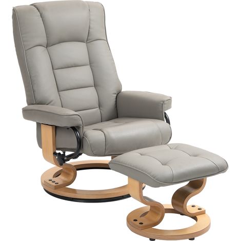 Fauteuil relax inclinable JOAN avec repose-pieds gris et bois (1/5)