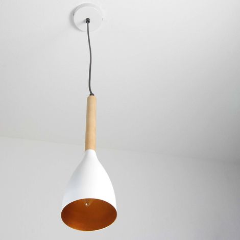 Moderne Hängelampe MUZA Weiß Metall Holz Gold