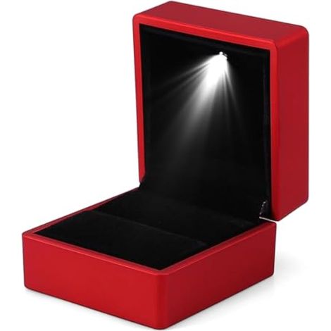 Boîte à bagues LED avec lumière, écrin à bijoux pour demande en mariage, coffret de présentation de bague de fiançailles, rouge (1/5)