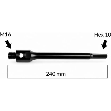 Adaptateur d'extension M16 vers Hex10 de 240 mm pour forets en titane (1/4)