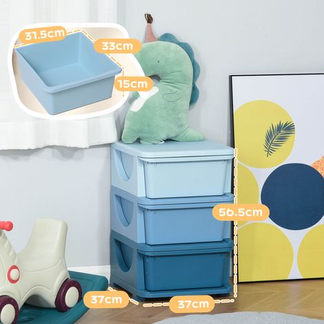 Commode à 6 tiroirs aux bords arrondis, adaptée aux enfants de 3 à 6 ans. Fabriquée en PP (polypropylène), meuble à jouets, 37 x 37 x 56,5 cm, bleue. (1/5)