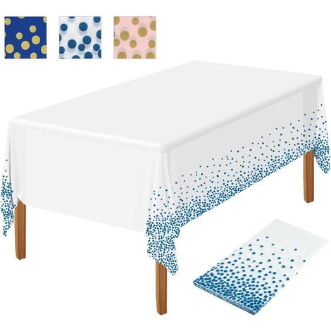Einweg Tischdecke 137x274 cm Weiß Blau mit goldenen Punkten für Partys (1/5)