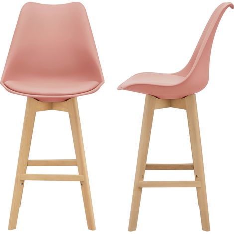 Set di 2 sgabelli da bar seduta con schienale e poggiapiedi faggio 105 cm rosa 030002782