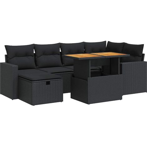 Maison Exclusive - Set Divani da Giardino con Cuscini 8 pz Nero Polyrattan Acacia (1/5)