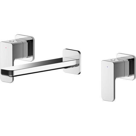 Square Wall Mount 3 Tap Hole Basin Mixer Tap - Chrome