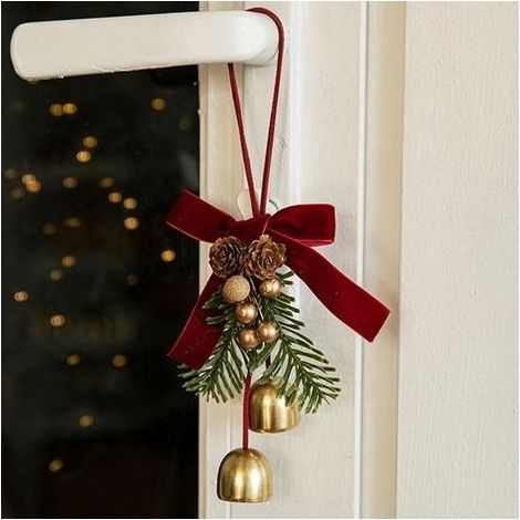 Élégante suspension pour sapin de Noël avec ruban de velours, clochettes et pommes de pin, décoration de fenêtre (2 clochettes). (1/5)