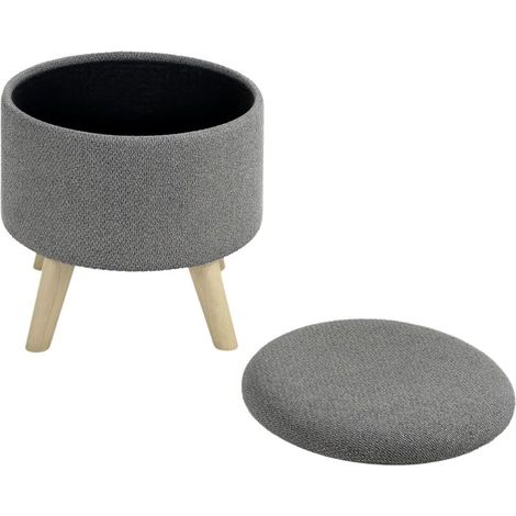 HOMCOM Pouf Rond Repose-Pieds Tabouret avec Coffre de Rangement Pieds en Bois Design Moderne, Gris