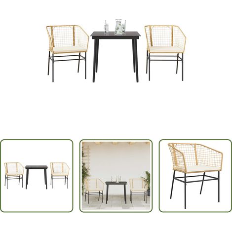 vidaXL Gartenmöbel - 3-tlg. Garten-Essgruppe mit Kissen Braun Poly Rattan Glas (1/5)